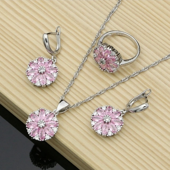 Hand Crafted Jewelry - Sterling Silver Flower Wedding Jewelry Set for Women, Bridal,925STAMPED,Gift